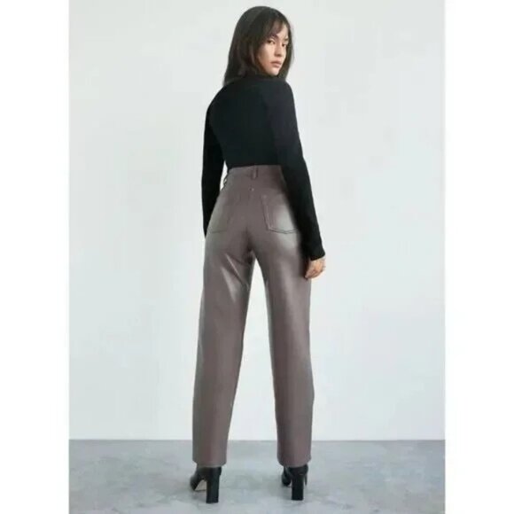 Aritzia Wilfred Melina High Waisted Vegan Leather Peppercorn Gray Pants Size 2 - Picture 2 of 7